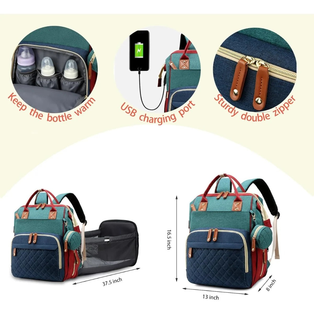 2in1 Baby Diaper Bag Backpack with Integrated Changing Bed